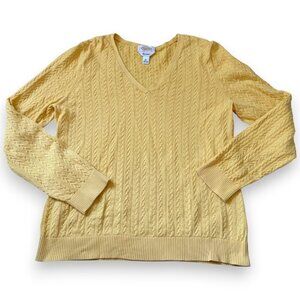 Vtg‎ Talbots Cable Knit Sweater Size XL Pima Cotton Preppy Y2K Old Money Yellow